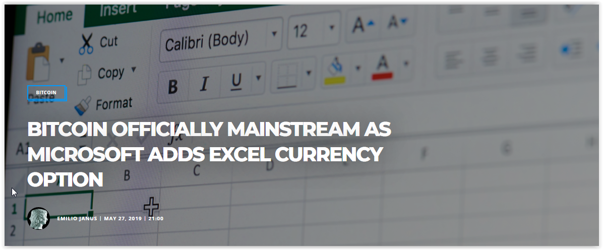 BTC as a choice of coins to EXCEL of Microsoft